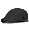 Classic dark black denim ivy cap with vintage brass metal buckle and twill texture - Adjustable / Black
