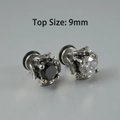 Punk style 9mm stainless steel ear studs with black stone and white zircon detail - NO 9