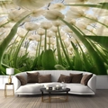 Detailed view of forest tulip tapestry mural in a modern minimalist living room setting - 150x130cm / White Tulip Sea