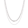 Collana a doppio strato in acciaio inossidabile argento con catena Figaro e cavo - Color Acciaio