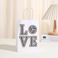 White kraft gift bag featuring LOVE volleyball print with twisted paper handles - White Volleyball LOVE Style