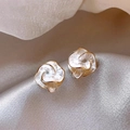 Elegant S925 silver pearl flower earrings with gold rim on soft silk background - Unique Camellia Earrings - A1325 Gold