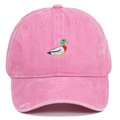 Vintage washed pink cotton baseball cap with green duck embroidery and curved brim - Pink