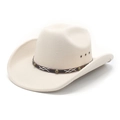 Ivory wool western cowboy hat with brown studded band and side ventilation eyelets - M (56-58cm) / Beige