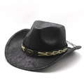 Black western cowboy hat with cracked leather texture and bull head metal emblem - M (56-58cm) / Black Cowboy Top