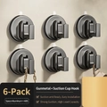 Set of 6 gunmetal gray vacuum suction cup hooks made of space aluminum and ABS - 6 PCS-Square Hook / Gun Grey