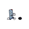 Cartoon enamel pin of running blue clip character with a black rubber clutch backing - Anthropomorphic Magazine
