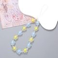 Beaded phone charm with light blue and yellow flower beads for aesthetic phone accessories - Blue and Yellow Flower Beaded (K2592)