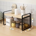 Kitchen counter storage rack in black metal with wood tiers and 30.7cm length dimension - 30cm Black Frame + Natural Wood
