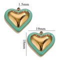 Golden and turquoise enamel heart pendant for DIY jewelry, 19mm width size detail - Green