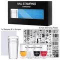 Nagelstempel-Set mit 8 Stahlplatten, 4 Lacken, Stempel und Schaber in einer schwarzen Box - YZTZ-06 Set (8 Platten + Werkzeuge + 4-Farben-Stempelgel)