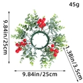 Ghirlanda natalizia per candele con bacche rosse ed eucalipto, diametro esterno 25 cm - Ghirlanda ad Anello per Candela con Bacche Rosse