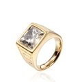 Vintage Herrenring aus goldfarbenem Edelstahl mit quadratischem klarem Edelsteinbesatz - US 7 / Gold Weißer Zirkonia