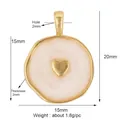 Ciondolo a cuore in rame con smalto crema e bordo dorato, charm rotondo da 15 mm - Cuore / Bianco Sporco