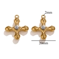 Gold titanium steel cross pendant with white tiger eye stone and 20mm width detail - Single Piece / Howlite