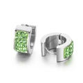 Polished stainless steel huggie earrings with four rows of light green crystals - Silver Tone Green Zirconia (KE108258-TGD)