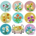 8-piece set of DIY diamond painting coasters with sunflower patterns and a black holder - Various Sunflower Floral Style (BD997)