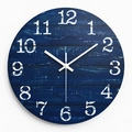 Retro 12-inch round wall clock with dark blue wood grain texture and white numerals - 12inches/30cm / Blue Wood Grain