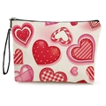 Neceser portátil crema con estampados de corazones y correa de cremallera negra - Estampado de Corazones (xy-066-2) / Con Correa de Muñeca