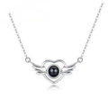 Silver projection necklace with angel wings and heart pendant for 100 languages - Winged Heart Silver