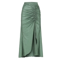 Détail de la jupe midi vert sauge froncée avec fente frontale et tissu scintillant - Taille unique / Jupes / Jupe Verte