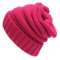 Close-up of rose red chunky knit beanie texture showing detailed acrylic yarn stitching - One Size / Rose Red