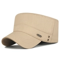 Casquette plate kaki en coton avec plaque métallique Sports vintage et œillets d'aération - Réglable / Kaki