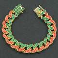 Goldenes Gliederkette-Armband mit roten und grünen Details für Herren im Hip-Hop-Stil - Kurz (8inch) / Gold Armband