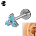 Sky blue triple cubic zirconia G23 titanium flat back labret earring for cartilage - Blue (NO 5)