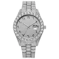 Silver iced-out hip hop watch with East Arabic numerals and full diamond-set metal band - Silver Arabic Numerals