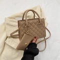 Quilted khaki messenger bag with crossbody strap and matching mini coin purse - Khaki