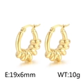 Gold plated thick twisted rope hoop earrings with click-top clasp for women, 19x6mm - Style E Spiral Twist Hoop (Gold)