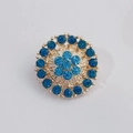 Alloy floral brooch featuring light and dark blue rhinestones in a gold openwork setting - Blue Round Flower