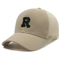 Gorra de béisbol trucker caqui con letra R bordada en negro y malla transpirable - Ajustable / Caqui