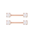 Rose gold nipple barbell with white opal stones in four-prong settings for body piercing - Rose Gold Opal
