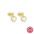 Golden S925 sterling silver heart-shaped stud earrings with sparkling white crystals - Brilliant Heart Inlaid Style (Gold #3)