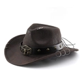 Cappello da cowboy marrone in pelle PU con anelli d'argento e fibbia in metallo testa di toro - M (56-58cm) / caffè