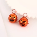 Pair of glossy orange pumpkin-shaped metal bells with hanging loops for Halloween decor - 24mm / Shiny Orange