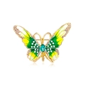 Elegant gold-tone butterfly brooch with green and yellow enamel and white faux pearls - KC0015 Green
