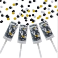 Set di quattro tubi sparacoriandoli push-pop con cerchi in nero bianco e oro - Serie Nera