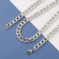 Detail of silver stainless steel Cuban chain necklace with lobster clasp and extender - 60CM / Steel