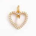 Golden heart-shaped pendant with crystal pavé border and a white teardrop bead - L266559-White Rhinestone Frame White Droplet Heart