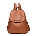 Elegant caramel brown faux leather anti-theft backpack with litchi texture and metal logo - Style 1 / Yellow