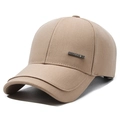 Classic khaki baseball cap for men featuring a rectangular metal fashion plate detail - Khaki