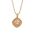 Collana a catena a spirale dorata con pendente quadrato in zircone rosa e texture a raggiera - Oro Rosa (Zircone Rosa)