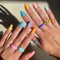 Colorful resin chain rings and smiley rings set with multi-color pastel false nails - Multicolor Macaron Series (JP1992)