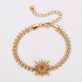 Dettaglio del bracciale a spiga dorata con ciondolo a girasole rosso elegante - Stile Pietra Rossa Radianza Solare (AMLYT425-1)