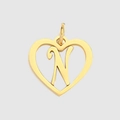 Golden hollow heart-shaped pendant with cursive letter N stainless steel accessory - Letter N