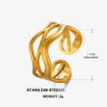 Verstelbare 18K vergulde roestvrijstalen ring met golvend opengewerkt patroon ontwerp - Gouden Golflijn Stijl (ZN338G-2)