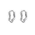 Silver wave hoop earrings with pavé crystals and secure snap closure for women - 10mm Zirconia White Gold